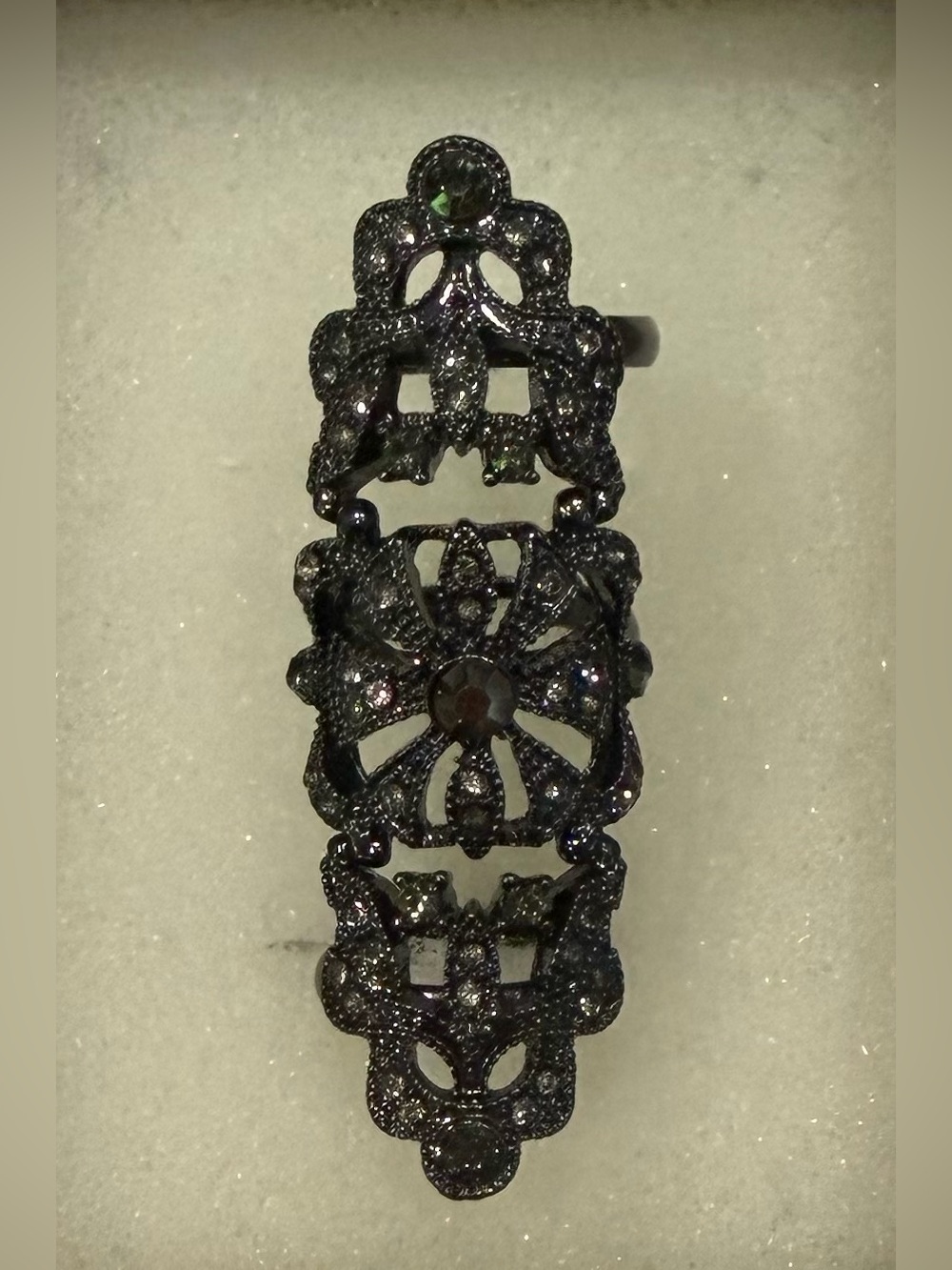Black Filigree Crystal Statement Ring